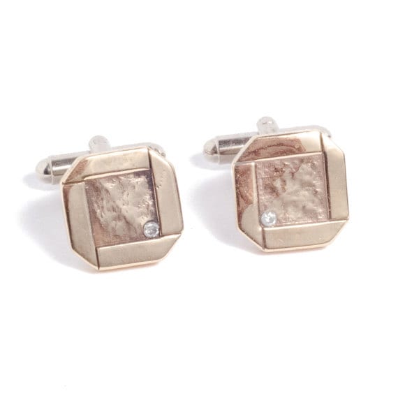 Diamond-Set Octagon Bronze Cufflinks