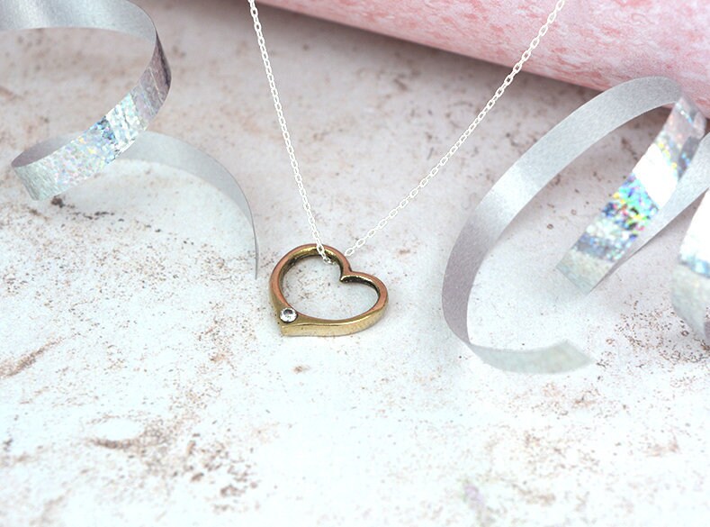 Bronze Open Heart Pendant with Diamond