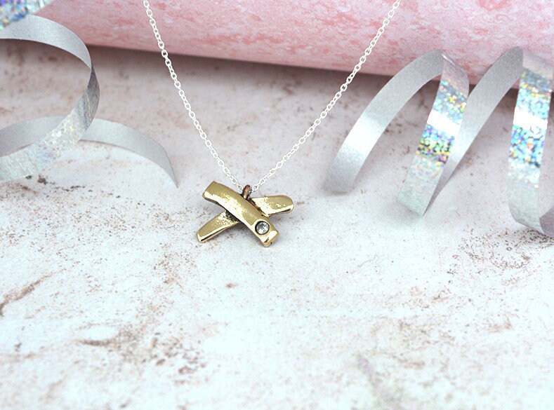 Solid Bronze & Diamond Kiss Pendant