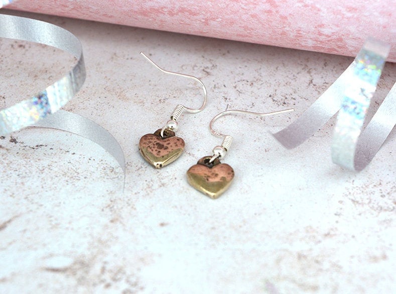 Bronze Heart Earrings – Beaten Texture